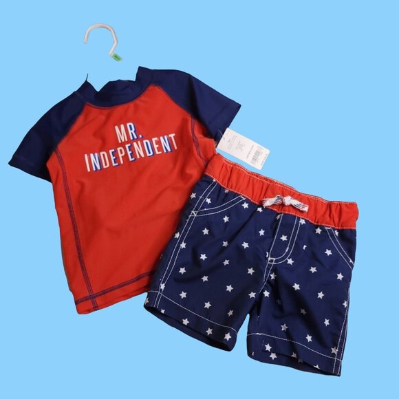 Carter's Other - Carters 18M UPF 50+ Red Navy Mr Independent Swim Set With Star Shorts